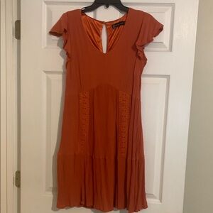 New York & Co Rust/Orange Ruffled Dress